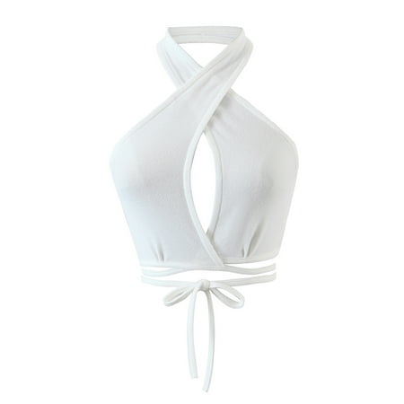 

Emmababy Womens Sexy Solid Color Lace-Up Exposed Navel Cross Halter Camisole