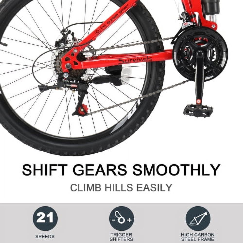 UBesGoo 24in Folding Mountain Bike Shimano 21-Speed, with Disc Brakes for Aldult, Men, Red