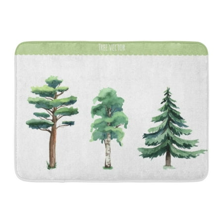GODPOK Cute Green Forest of Watercolor Trees Birch Pine Fir White Leaf Brush Rug Doormat Bath Mat 23.6x15.7