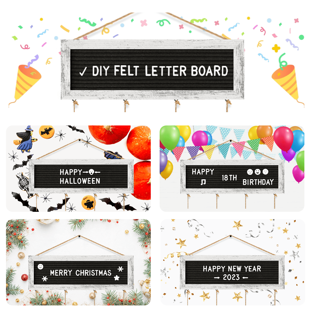 Picture Frames Collage Wall Decor Photo Frames Collage for Wall Decor, Rustic Felt Letter Board with 340 Letters and 30 Clips, Unique DIY Picture Frame Photo Organizer, Gifts for Teen Girls