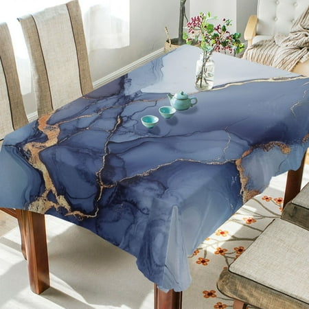 

WOBOGO Dark Blue Gilt Patterns Square Tablecloth 54×72in Polyester Fabric Tablecloth Washable Dust Resistant Wrinkle Resistant