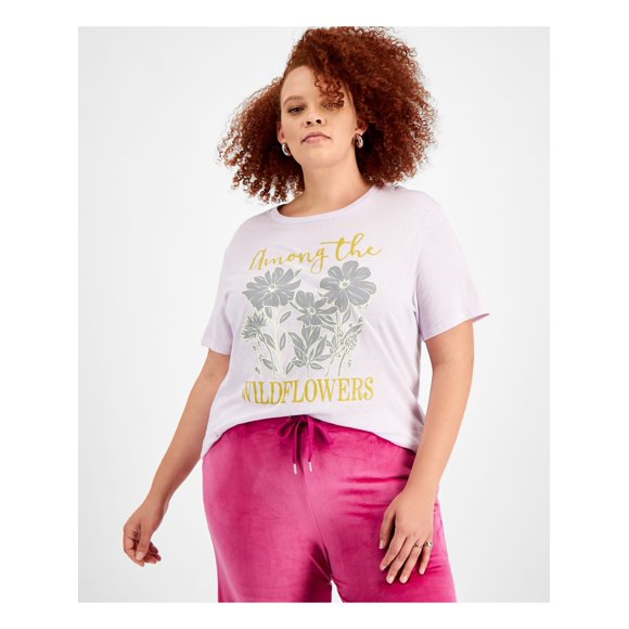HYBRID APPAREL Womens Purple Graphic Short Sleeve Crew Neck T-Shirt Plus 2X