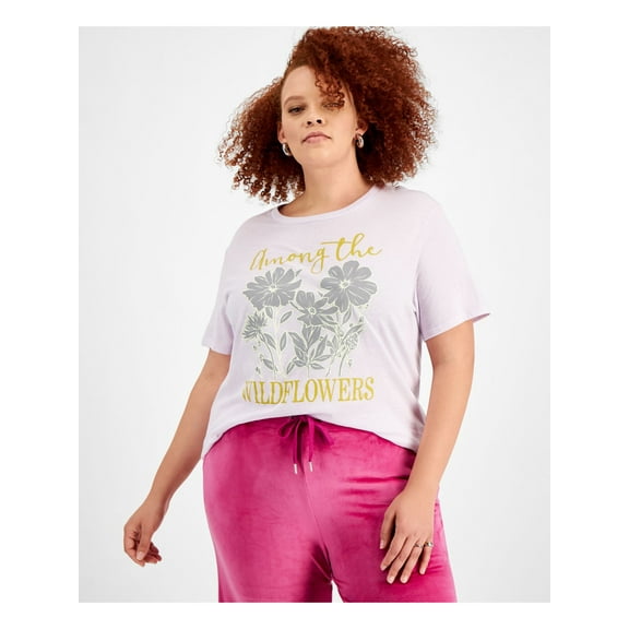 LOVE TRIBE Womens Purple Graphic Short Sleeve Crew Neck T-Shirt Plus 1X
