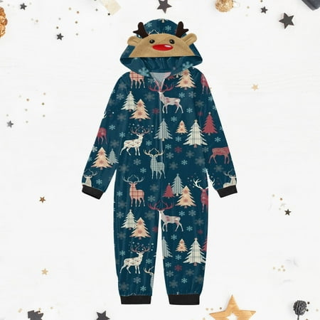 

Parent-child Warm Halloween Set Printed Home Wear Hoodid Pajamas Kids Jumpsuit christmas pajamas for family