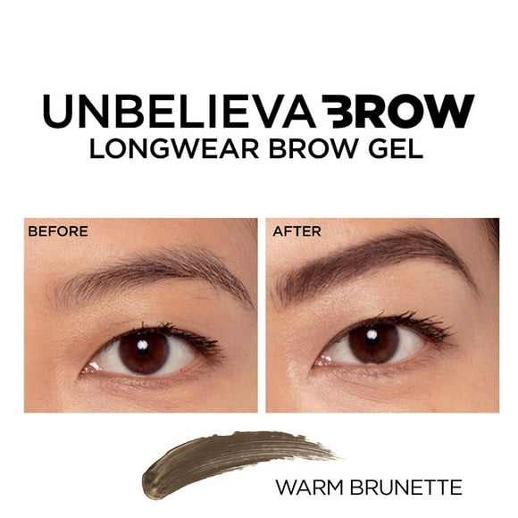 L'Oreal Paris Unbelieva-Brow, Eyebrow Gel, Waterproof Tinted Brow Gel that Stays for Up to 48 Hours, No Smudge, No Transfer, Sweat Resistant, Warm Brunette, 0.15 fl. oz., Tinted Eyebrow Gel