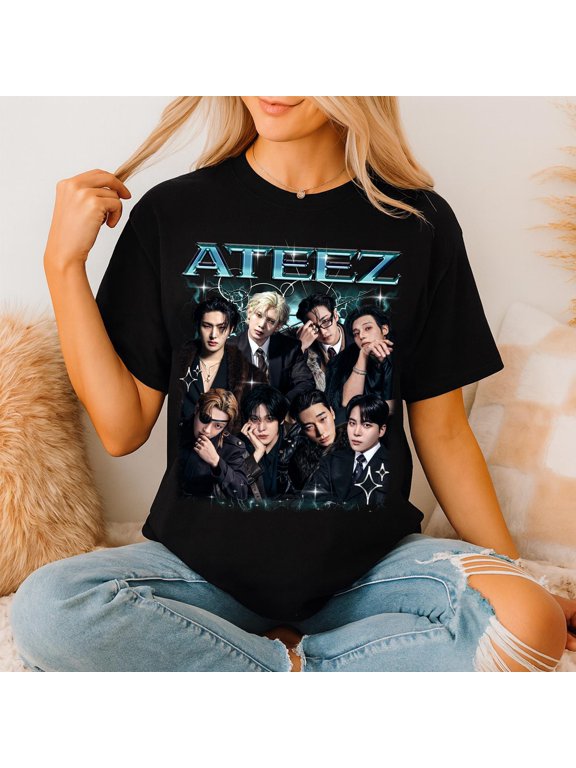 Ateez Golden Hour Part 4 Graphics T-Shirt, Vintage Music Theme Casual Tee
