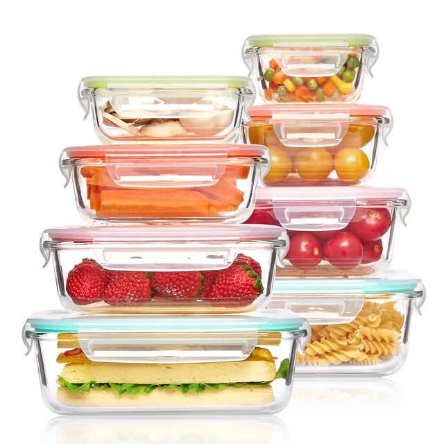 Recipiente de vidrio para preparación de comidas Vtopmart, paquete de 8 con tapas, 1-1,3 L