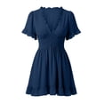 thumbnail image 5 of Ygbgbb Women's V-Neck Ruffled Sleeve Mini Dress with Smocked Waist, Flowy Sundress, Sweet Casual Dress for Summer Daily Wear Navy XL, 5 of 5
