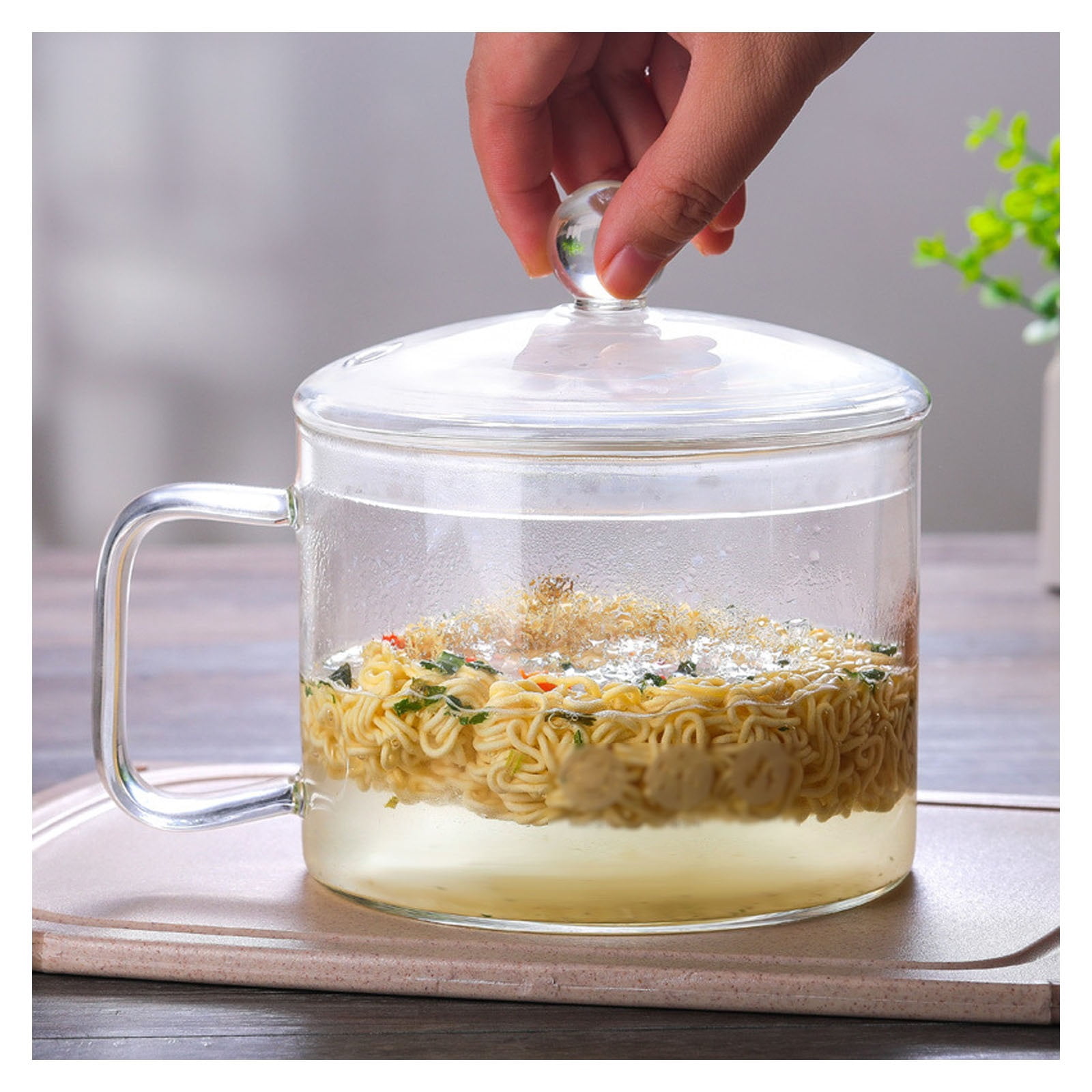 Heat-resistant glass pot with lid, glass pots for cooking soup pot multifunctional cooking pot, heatable transparent noodle pot for soup salad instant noodles