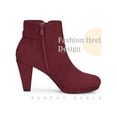 thumbnail image 3 of BLISSFUL STEP Round Toe Side Zip Platform Chunky Heel Ankle Boots for Women Burgundy 9.5, 3 of 6
