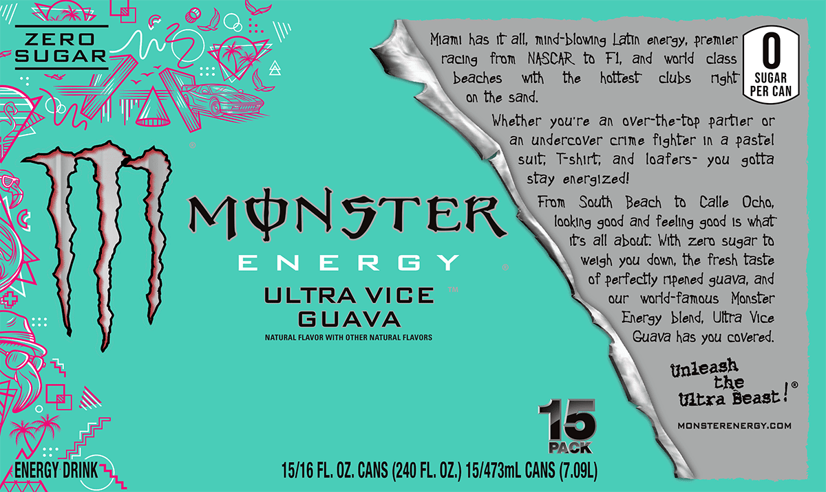 Monster Energy Ultra Vice Guava 15 Pack - 16 Fl Oz
