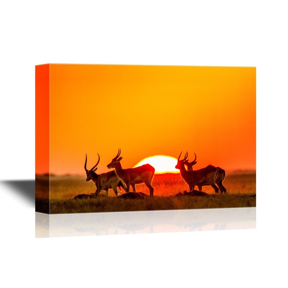 wall26 African Savanna Sunset Canvas Wall Art - Deers on ...