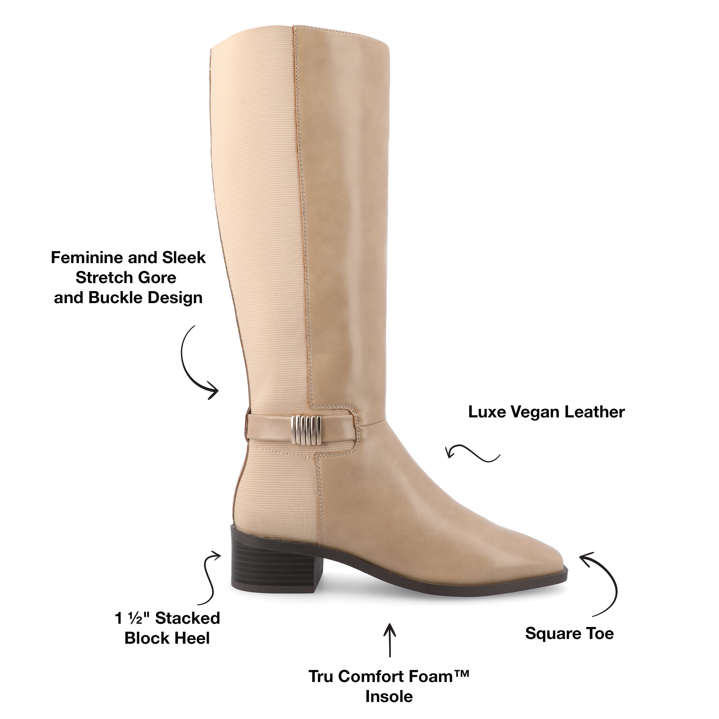 Journee Womens Londyn Stacked Block Heel Square Toe Boots