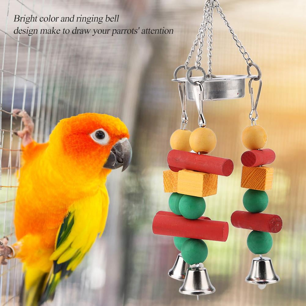 OTVIAP Colorful Wooden Hanging Swing Chew Toy with Ring Bell for Pet