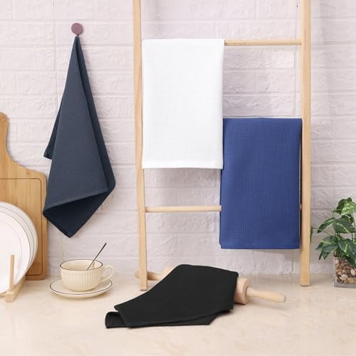 100% Cotton Waffle Weave Kitchen Towels - 4 Pack Soft and Absorbent Dish Towels - 16 x 26 Inches Quick Dry Hand Towels - Multiple Colour
