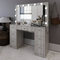 thumbnail image 2 of Ember Interiors Ibbie Modern Greige Makeup Vanity with Glass Top and Lighted Mirror, 2 of 10