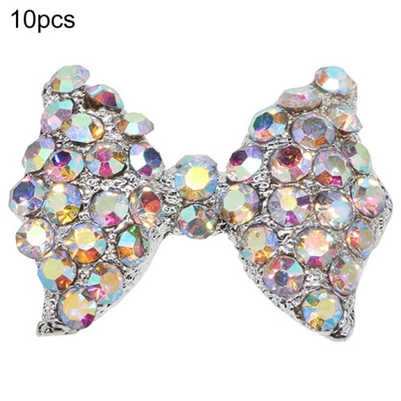 UDIYO 10 Pcs 3D Rhinestone Bow Tie Shape Nail Art Tip Glitter Decoration DIY Manicure