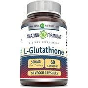 Amazing Formulas L-Glutathione 500 Mg 60 Veggie Capsules | Non-GMO | Gluten Free | Made in USA | Suitable for Vegetarians