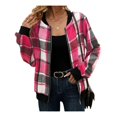 thumbnail image 3 of Chaquetas de Mujer Informales con Cremallera, de Franela A Cuadros, Larga, Holgadas, Ideales para Otoño. Rojo Rosa M, 3 of 7