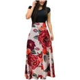 thumbnail image 2 of Maxi Dresses for Womens 2024 Vintage Elegant Tunic Waisted Long Dress Summer Casual Floral Short Sleeve Midi Dress, 2 of 4
