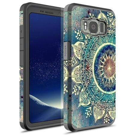 - Galaxy S8 Active Case, KAESAR Sleek Slim light weight Hybrid Dual Layer Shockproof Hard Cover Graphic Fashion Cute Colorful Silicone Skin for Samsung Galaxy S8 Active (Green Mandala)
