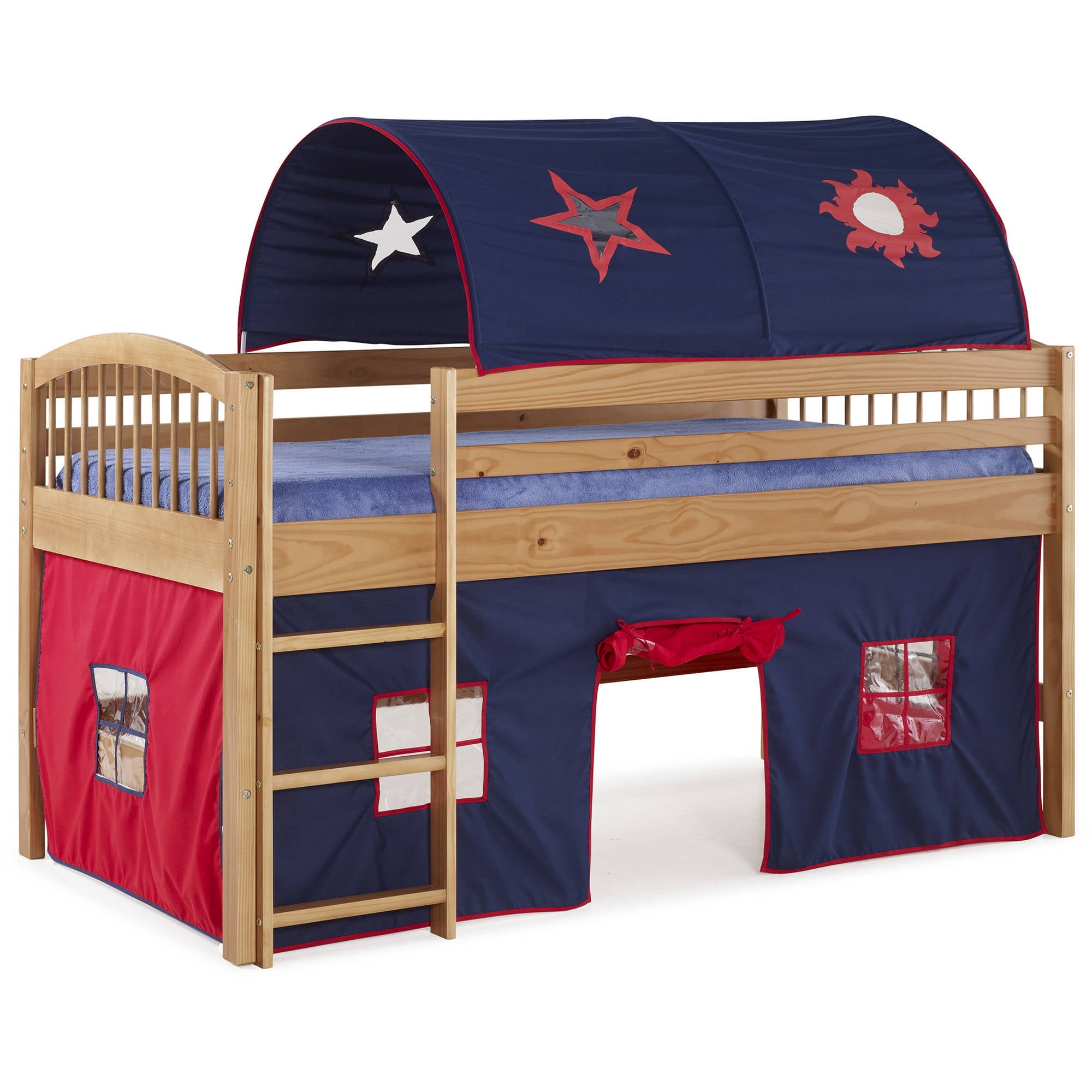 Alaterre Addison Cinnamon Finish Junior Loft Bed, Blue Tent and