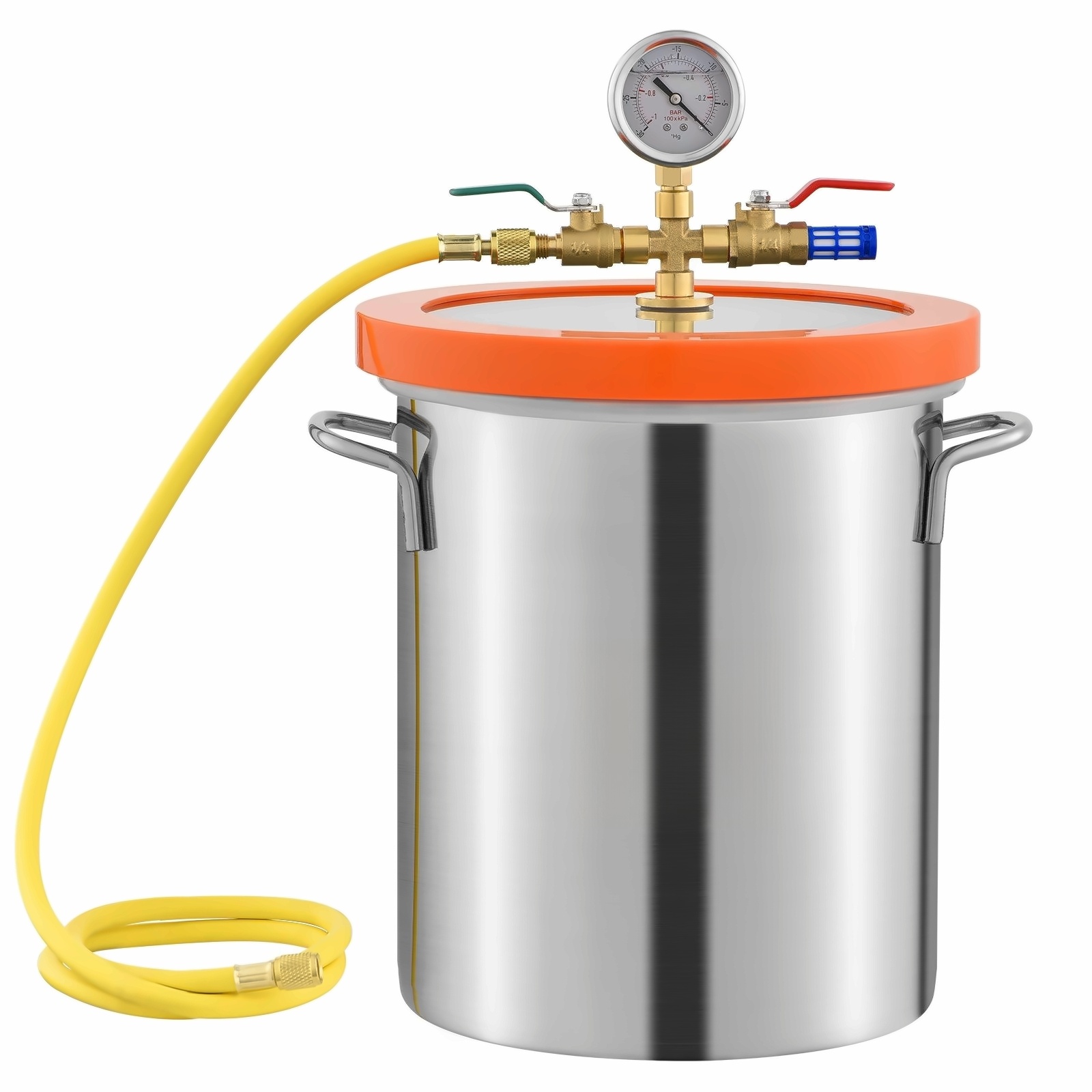5 Gallon Vacuum Chamber Kit, Tempered Glass Lid, 304 Stainless Steel, for Resin, Wood, Silicone Degassing - 24hr Seal, Minimal Leakage, Vacuum Pump Ready