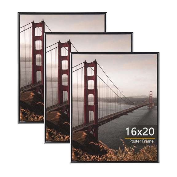 KAIWIN 3 Pack Poster Frames 16x20 Plastic Picture Frame for Horizontal and Vertical Wall Mounting,Black