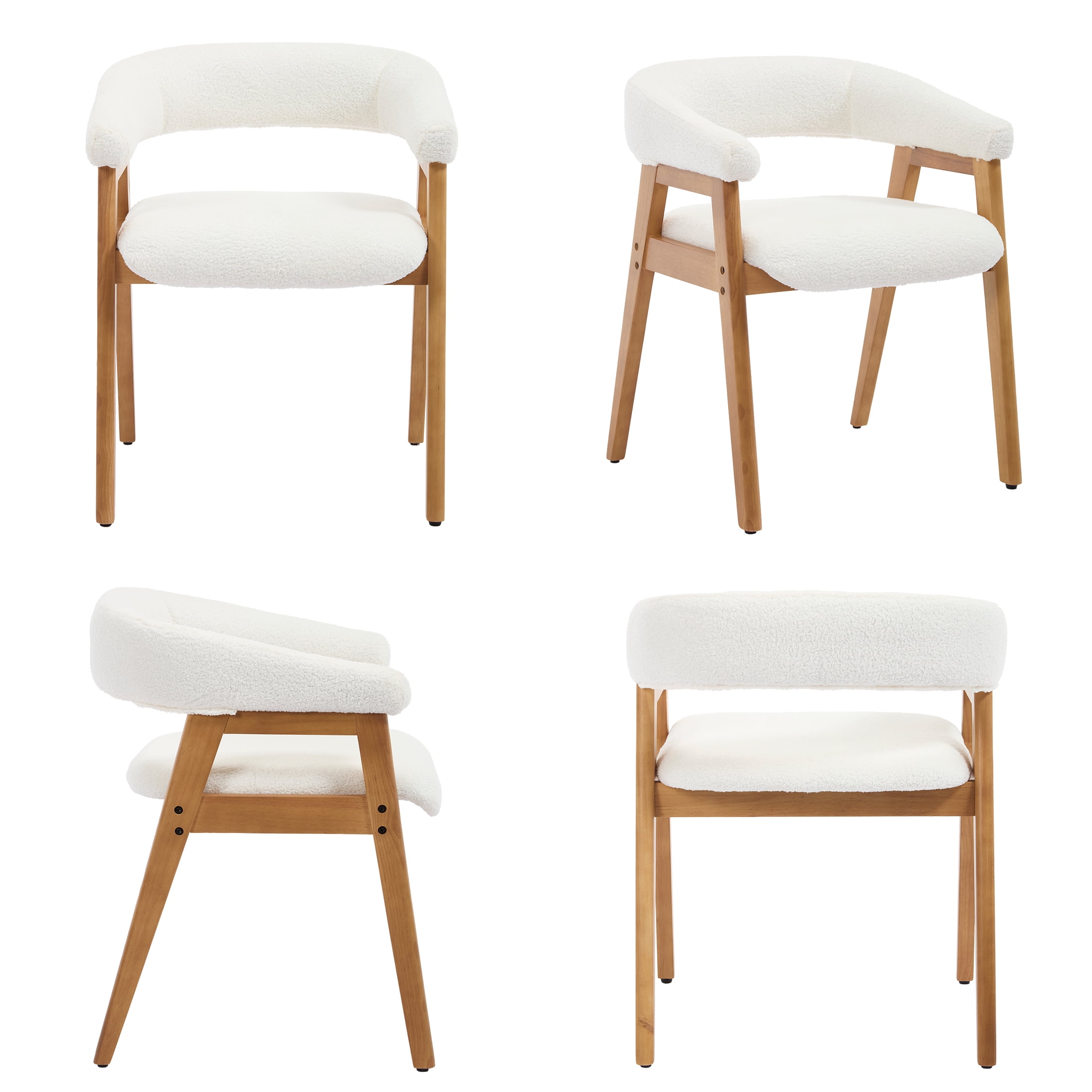 Guyou Modern Dining Chairs Set of 2, Sherpa Upholstered Wooden Kitchen Side Chairs, Barrel Armchair with Curved Backrest for Dining Room Kitchen Living Room, White