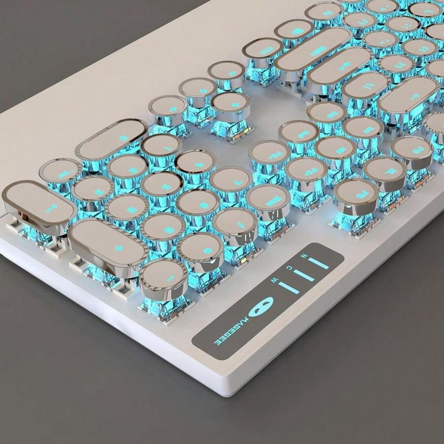 XX Typewriter Mechanical Gaming Keyboard, Retro Black Punk Round Keycaps RGB Rainbow Backlit Wired Keyboards For Laptop PC Gamer, With Magnetic Wrist Rest - Blue Switch