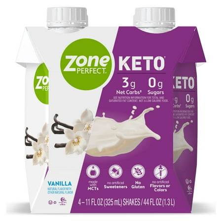 ZonePerfect Keto Shake, Vanilla, True Keto Macros, Made With MCTs, 11 fl oz, 12 Count