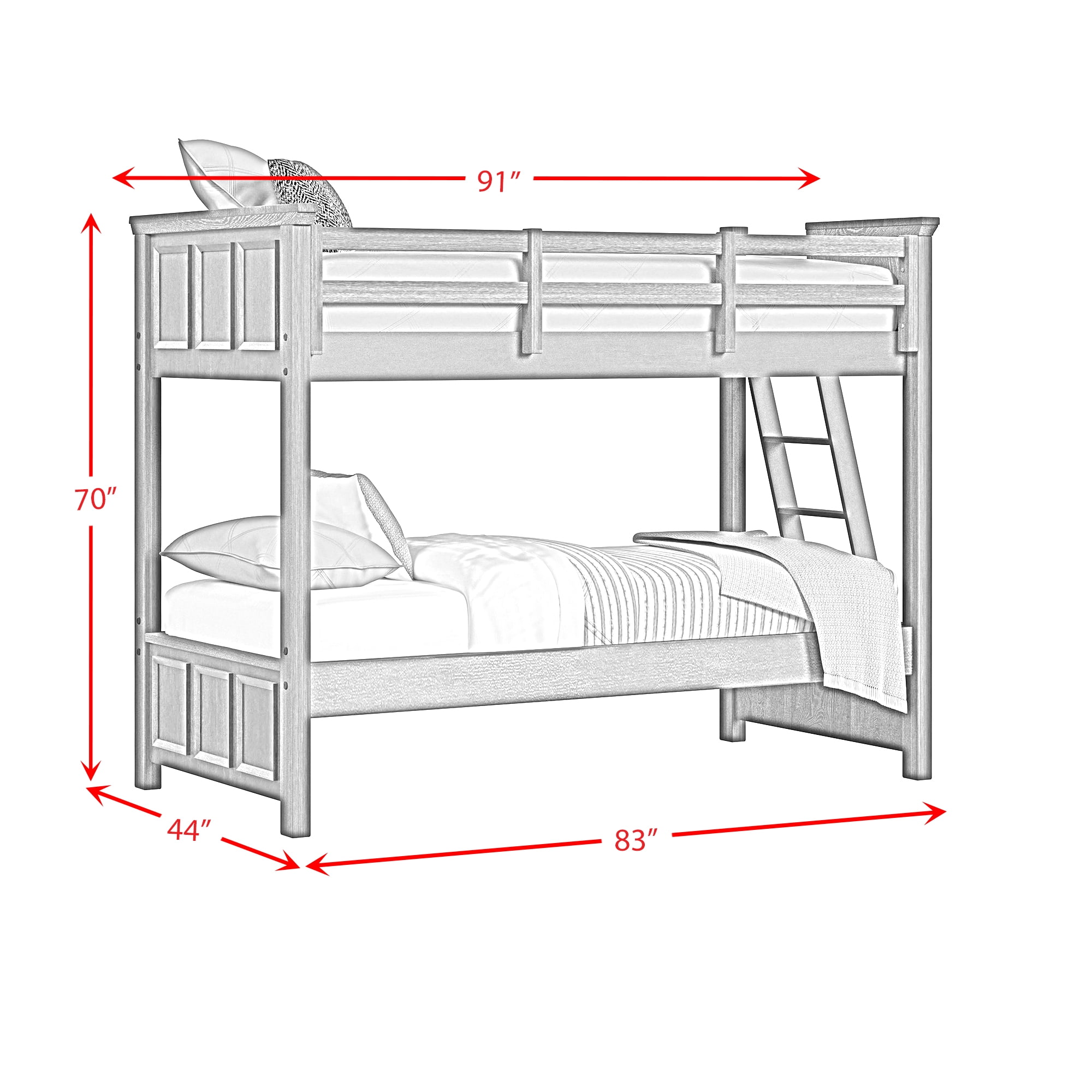 Brooklyn Kids Twin Over Twin Bunk with Ladder 3PC Bedroom Set in Charcoal