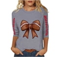 thumbnail image 2 of Ounisa T-Shirts à Manches 3/4 pour Femmes Col Rond Imprimé Football Coupe Ample Décontractée Printemps Été Jour de Match Usage Quotidien Mode Hauts P-5TG, 2 of 5