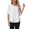 thumbnail image 1 of INSPIRAR CHIC Blusas de Chifón para Mujeres, Sueltas, Casual, de Cuello Redondo, Camiseta de Manga Corta, Blancas, Talla M, 1 of 6