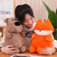 thumbnail image 5 of Peluche Blando de zorro, oso marrón, dinosaurio de peluche, conejo, perro, cerdo, gato, almohada suave, cojín para niños y bebés, 5 of 5