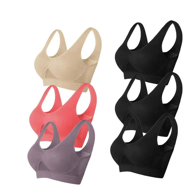 Timegard 6pc Sports Bras for Women Plus Size High Support Wireless Breathable Mesh Workout Running Bras