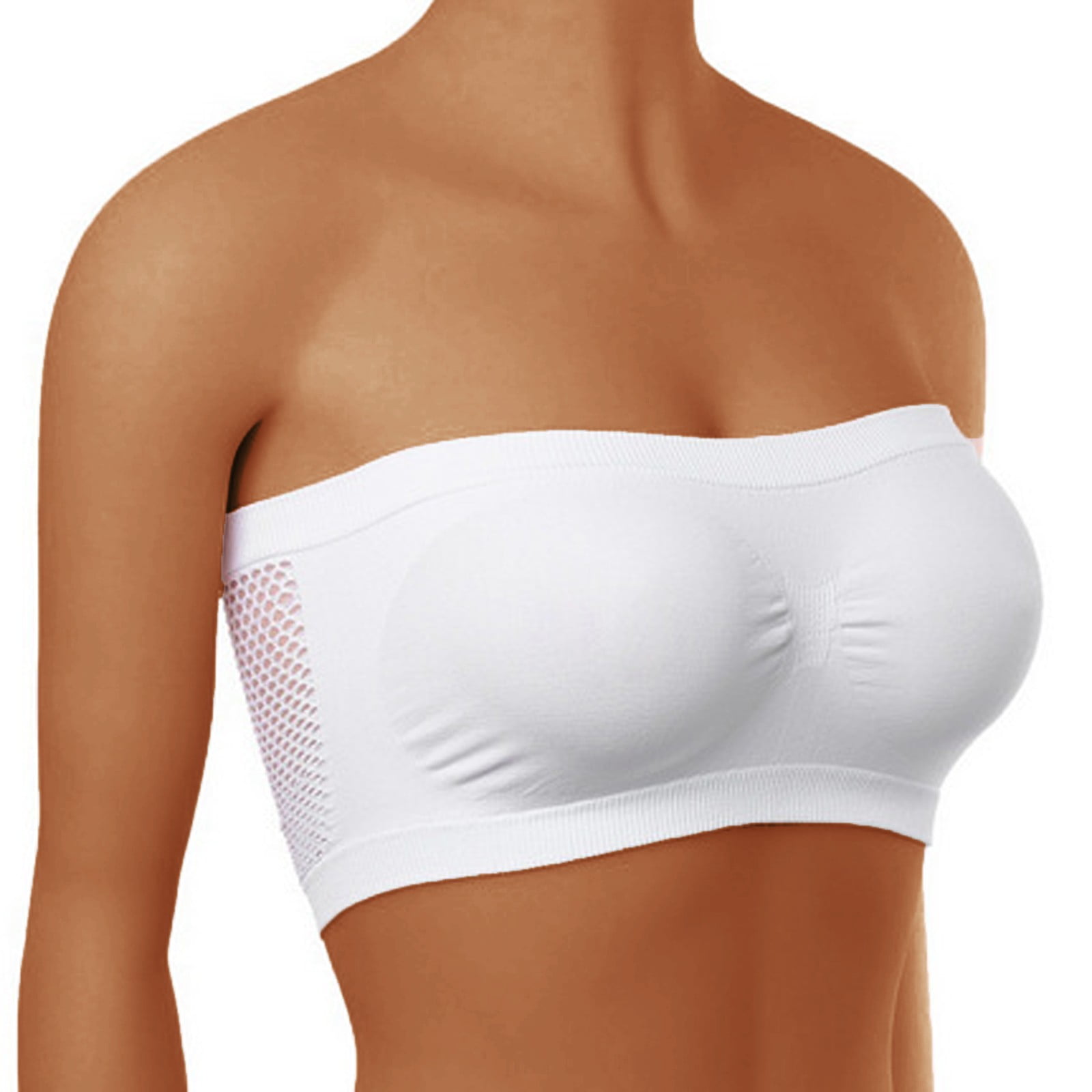 Qcmgmg Strapless Bras for Women Push Up Comfort Bandeaus Mesh Seamless Plus  Size T-Shirt Bra White XL 