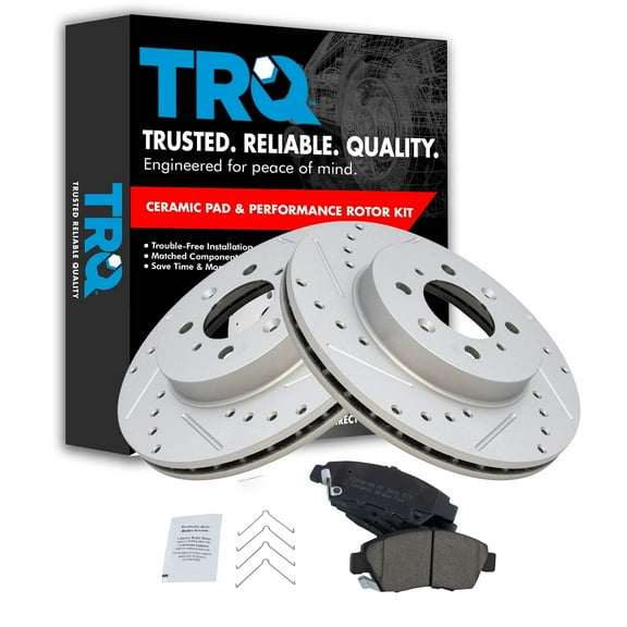 TRQ Front Performance Brake Pad & Rotor Kit Brake Pads Brake Rotors Set Ceramic Premium G-Coated Fits Select 2003-2005 Honda Civic 1994-1997 Civic del Sol 2009-2013 Fit