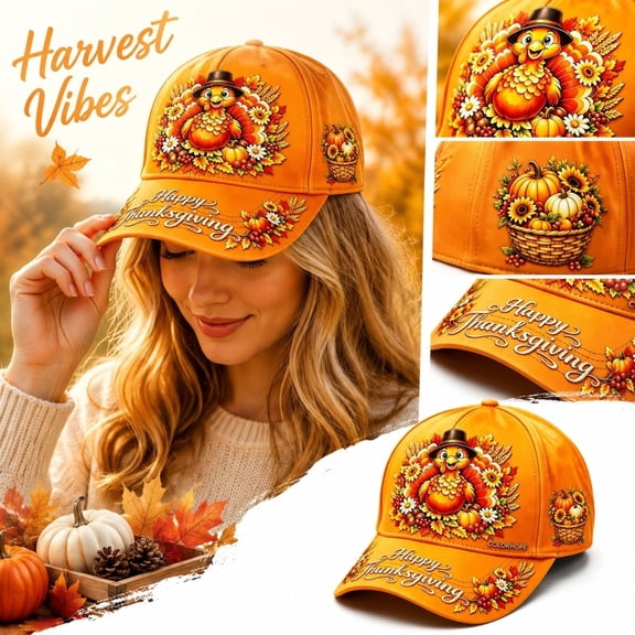 Thanksgiving Fall Turkey Baseball Cap Funny Halloween Pumpkin Hat Adjustable Trucker Hats for Men Women