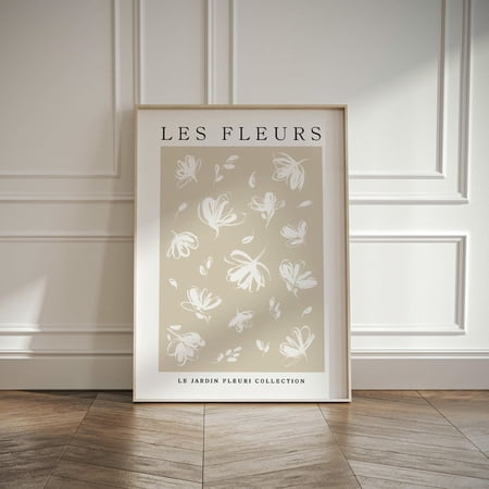 Neutral Floral Art Print French Bohemian Beige and White Botanical Home Decor, Unframed Paper Poster 8x10in