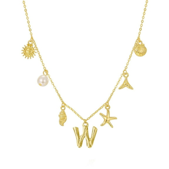 HMPEAIIY 26 Initial Charm Necklace For Women Seashell Letter Necklaces Gold Charms Pendant Boho Summer Seashell Beach Jewelry Locket Necklace for Women Vintage S Necklace for Women Locket Necklace