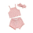 thumbnail image 2 of Musuos Baby Girls 3 Piece Summer Outfits 3 6 12 18M Floral Print Sleeveless Camisole Tops and Elastic Ruffled Shorts Headband Set, 2 of 10