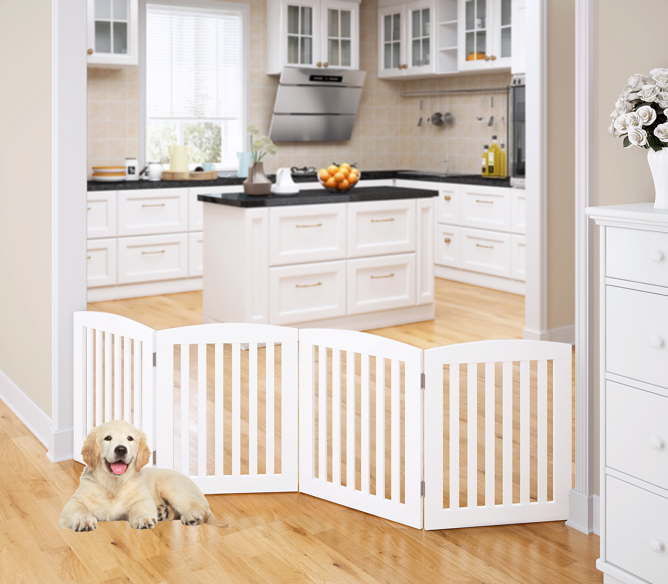 Pawland 24"H Wooden Freestanding Pet Gate, White