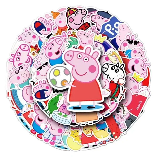 Pegatinas de Peppa Pig para teléfono móvil, pegatinas de dibujos animados de cerdos bonitos, taza de agua, cuaderno, Maleta, pegatina de Graffiti decorativa impermeable, 52 piezas por juego