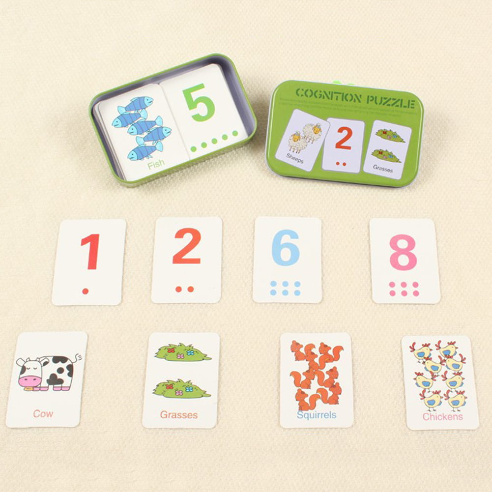 Baby Infant 56pcs Flash Card Jigsaw Cognition Puzzle Cartoon Story Alphabet Matching Cognitive Learning Early Education Card Learning Toys in a Box Alphabet Cognition