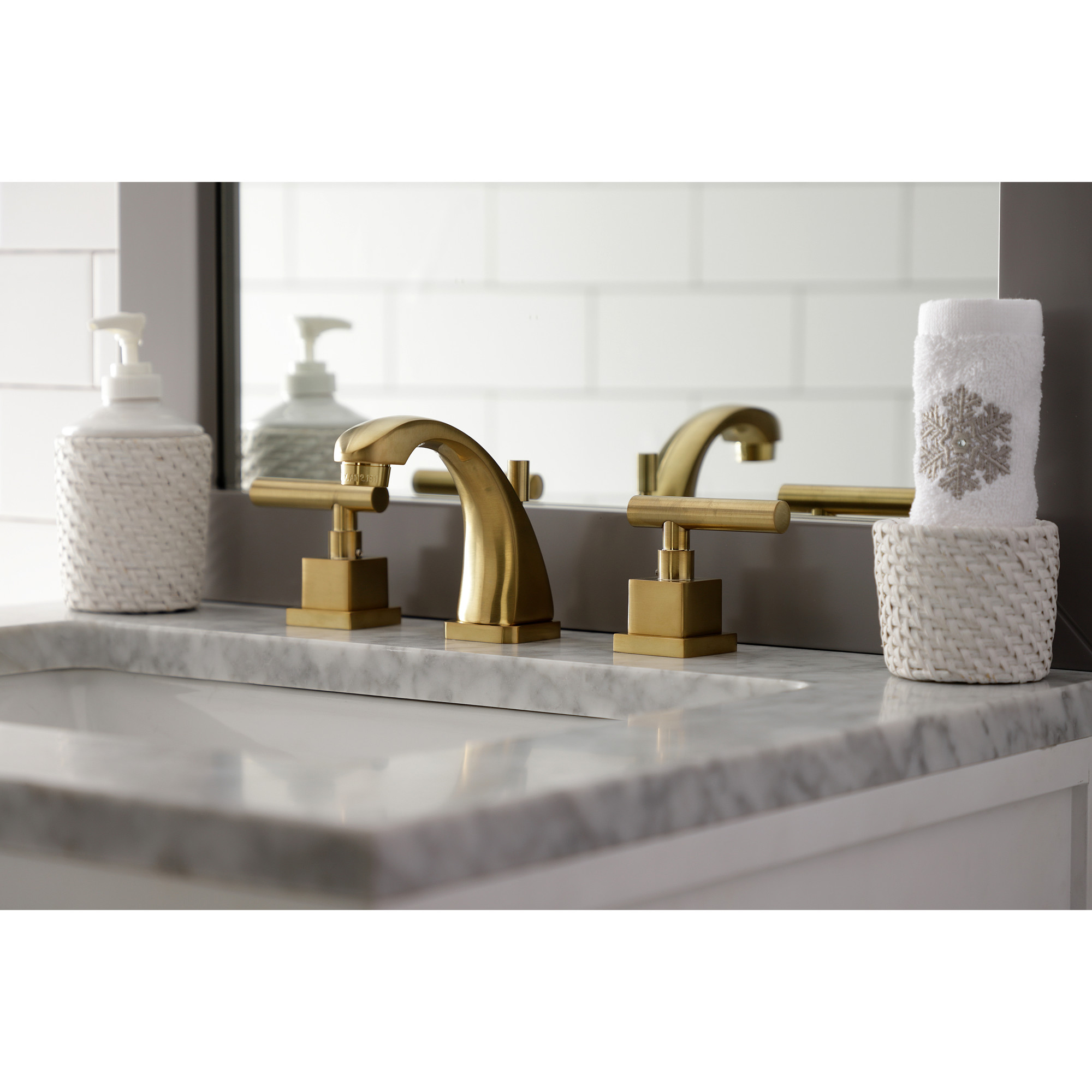 Kingston Brass KS4947CQL Claremont Widespread Bathroom Faucet with Brass Pop-Up, Brushed Brass