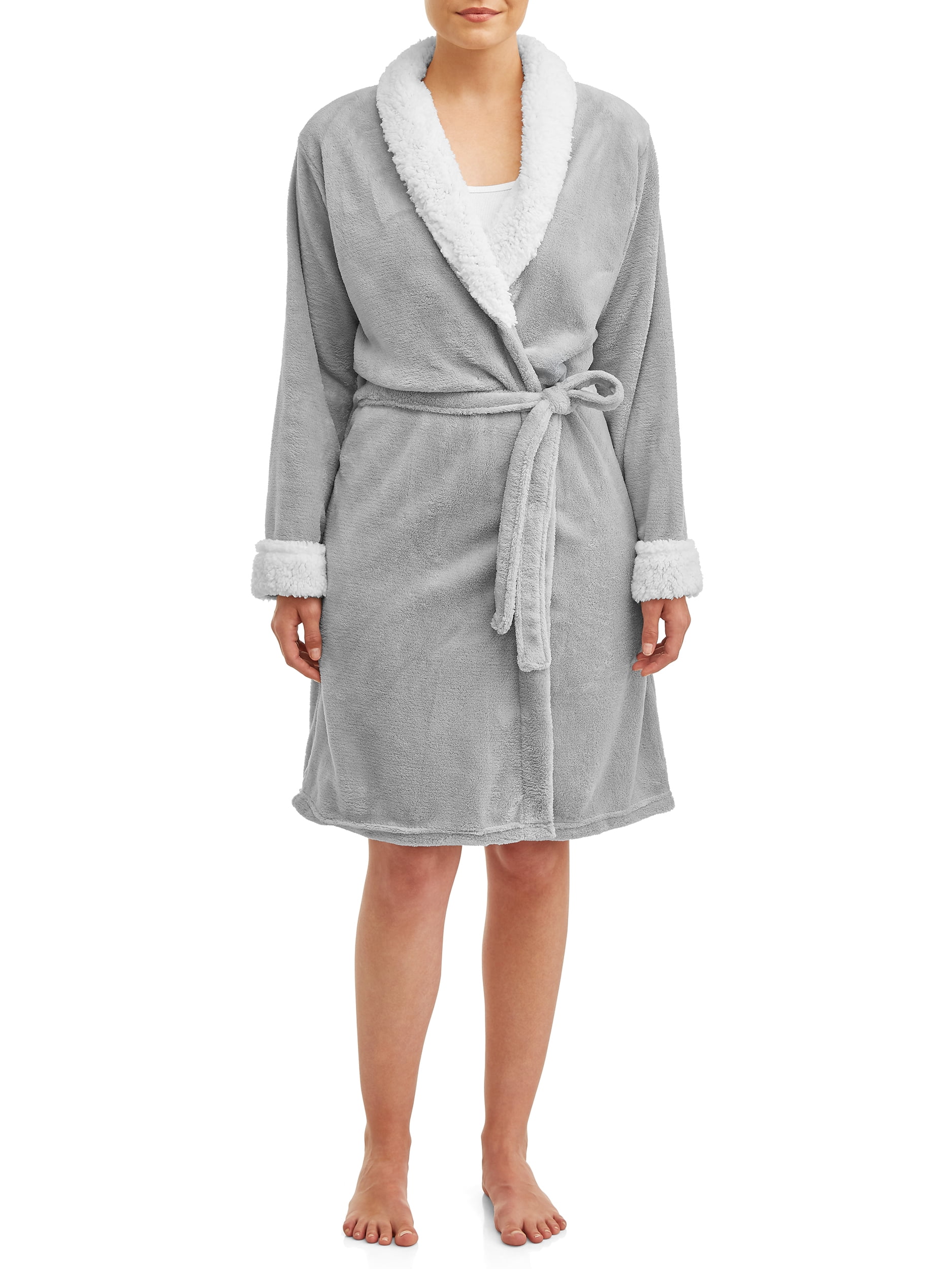Blue Star Clothing Women's 3/4 Length Plush Body Robe with Sherpa Trim