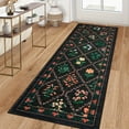thumbnail image 3 of Garvee Floral Print Runner Rug 2'x6' Farmhouse Accent Carpet with Non-Slip Backing, Washable Rug Soft Low Pile Indoor Mat for Hallway Kitchen Bedroom, Black, 3 of 8