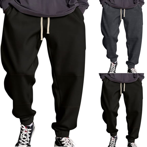 WWV Mens Sweatpant Mens Joggers Drawstring Pocket Trousers Elastic High Waisted Solid Thick Sport Trousers Loose Hiking Fall Winter Pants Black
