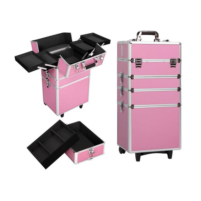 SalonMore Professional Travel Makeup Train Case Organizer with Wheels Drawers and Lock